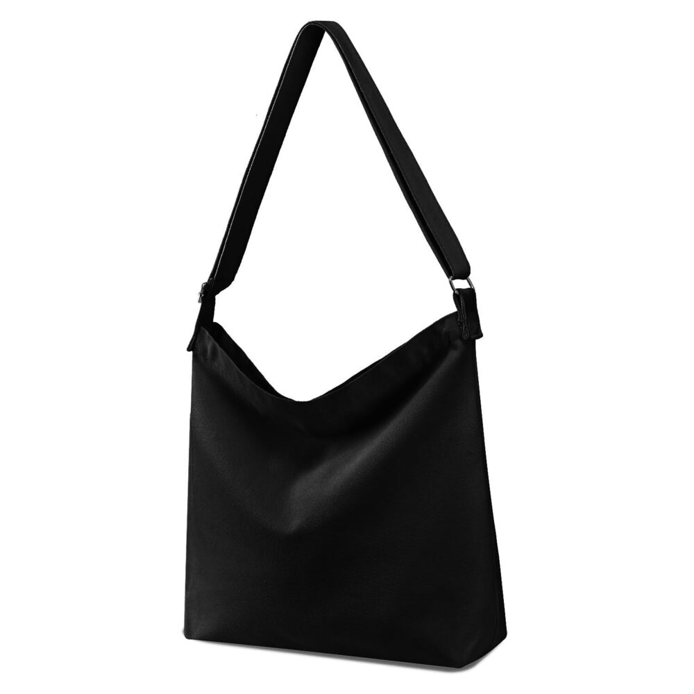 Black Women's blank large Size Canvas Crossbody Tote Handbags